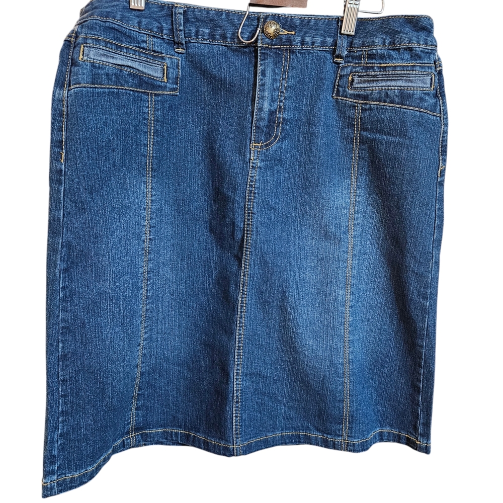 BACCINI Vintage Women's Denim Straight Skirt -Gold Stitching Size 12